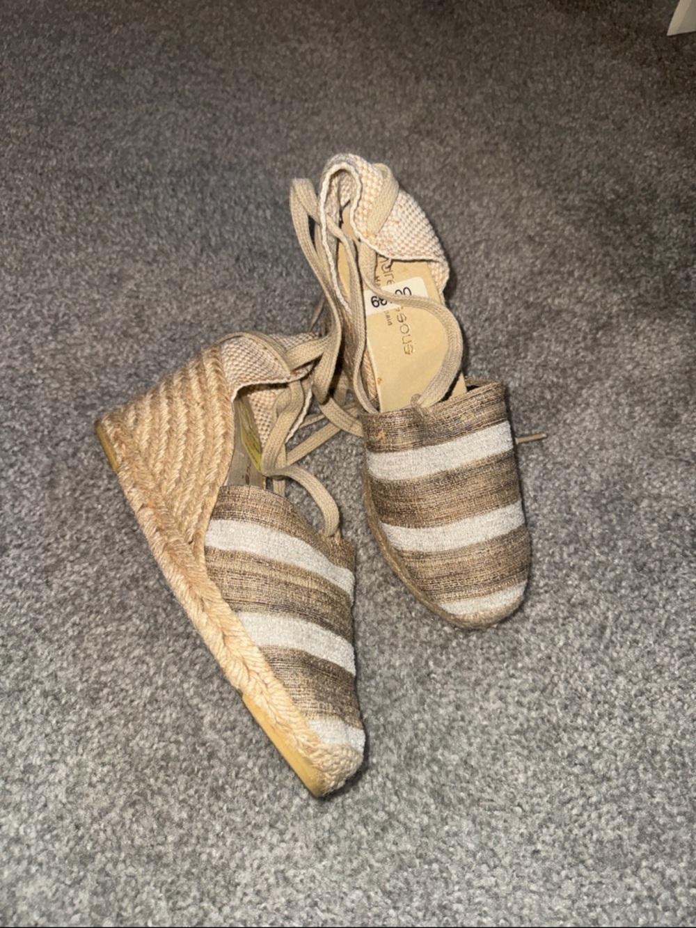 Andre Assous Striped Espadrille Wedges in Beige and Cream